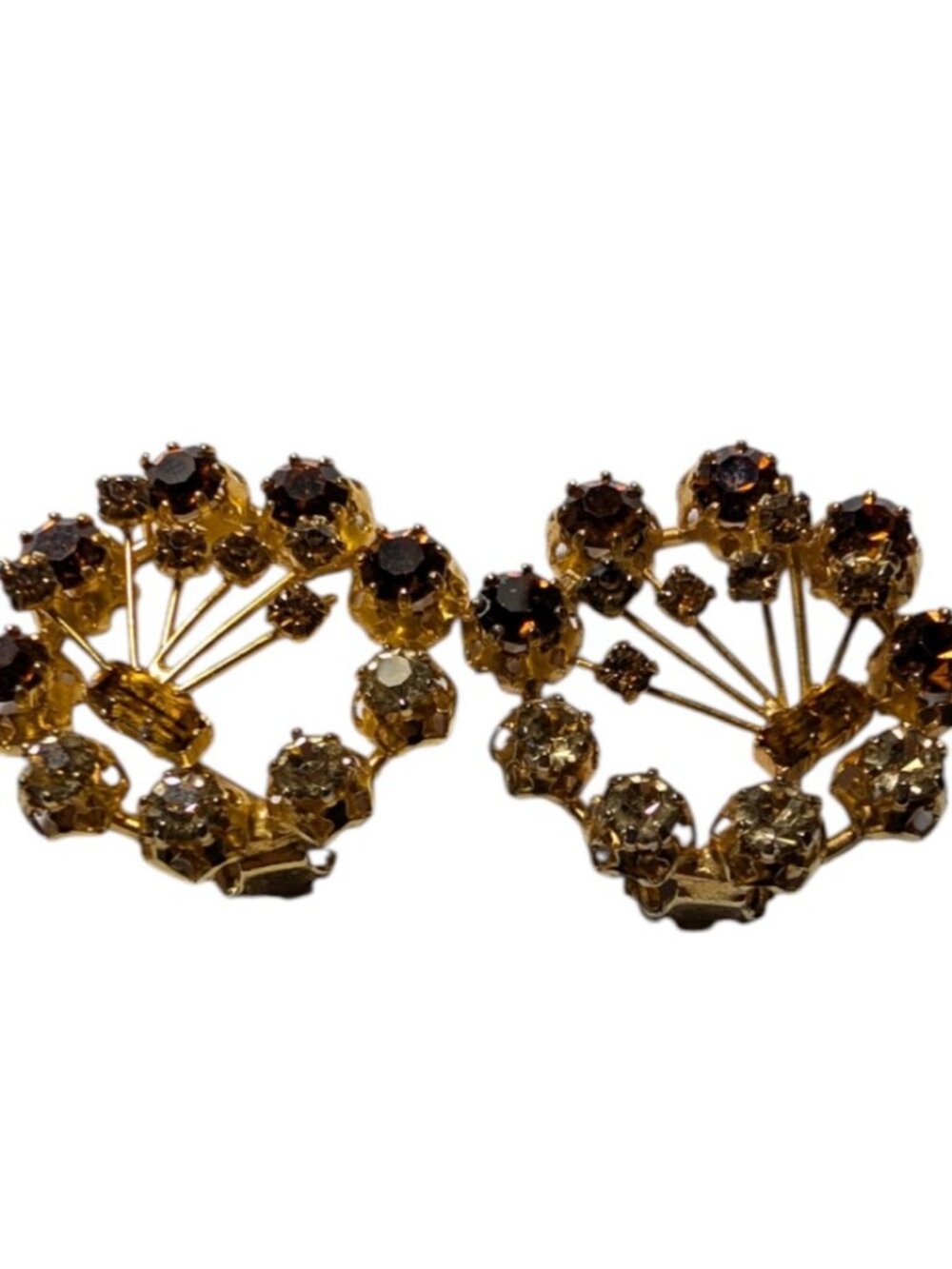 Vintage Clip On Earrings Goldtone with Yellow and Brown Stones Costume Jewelry